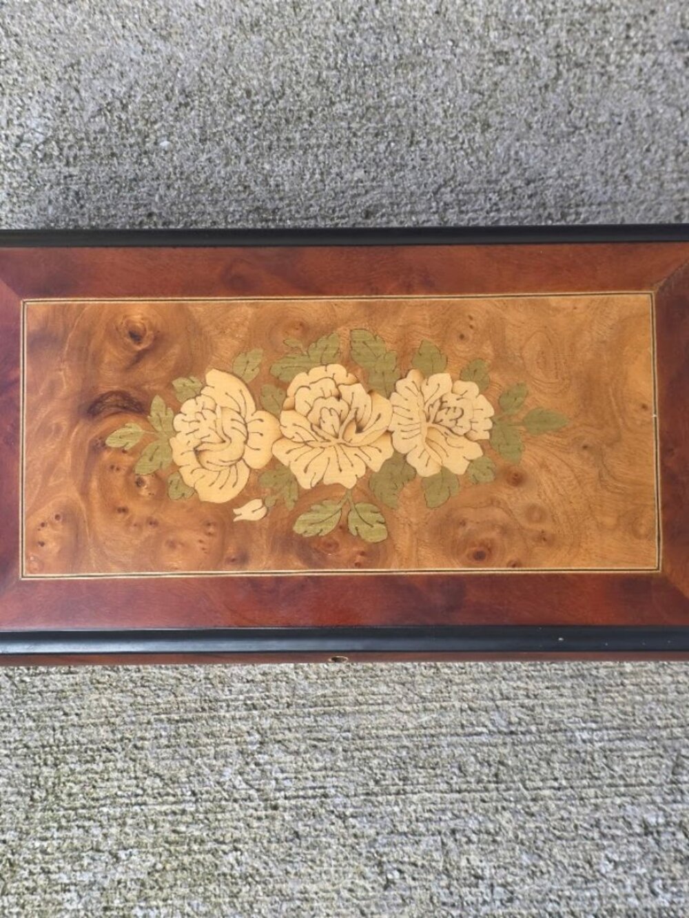Vintage Italian Inlaid Wood Floral Musical Jewelry Box Original Key